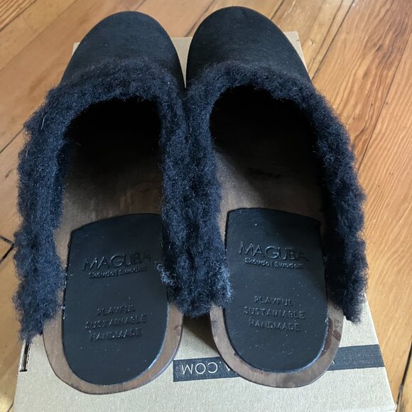 Maguba Troentorp Shearling Clogs Black Suede Oslo Winter Mules - Picture 9 of 9